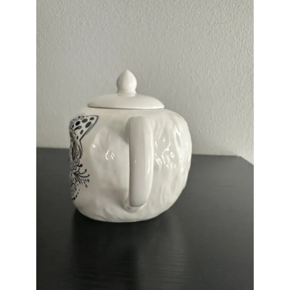 Cat Sugar Skull Day Of The Dead Teapot 2014 Archie McPhee Purple & Black